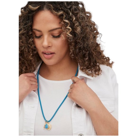 TORRID 32" Turquoise Chain with Charms - Gold Tone Italian Horn NEW - Picture 3 of 5